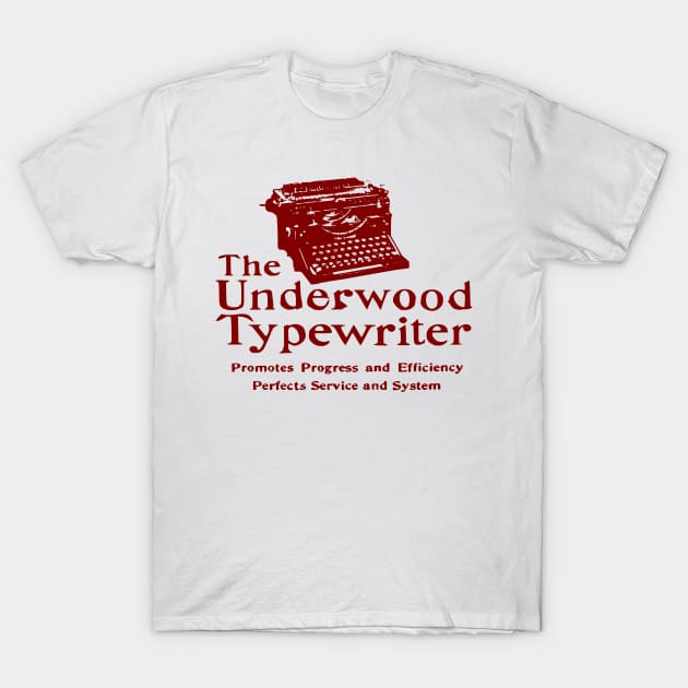 Old Ad Underwood Manual Typewriter Vintage Maroon T-Shirt by MarniD9